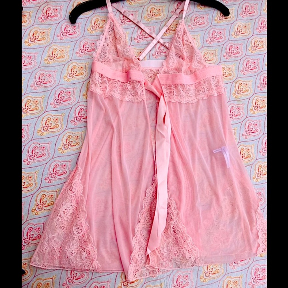 Fashion Nova Pink Tie Lace Lingerie Chemise Slip Top